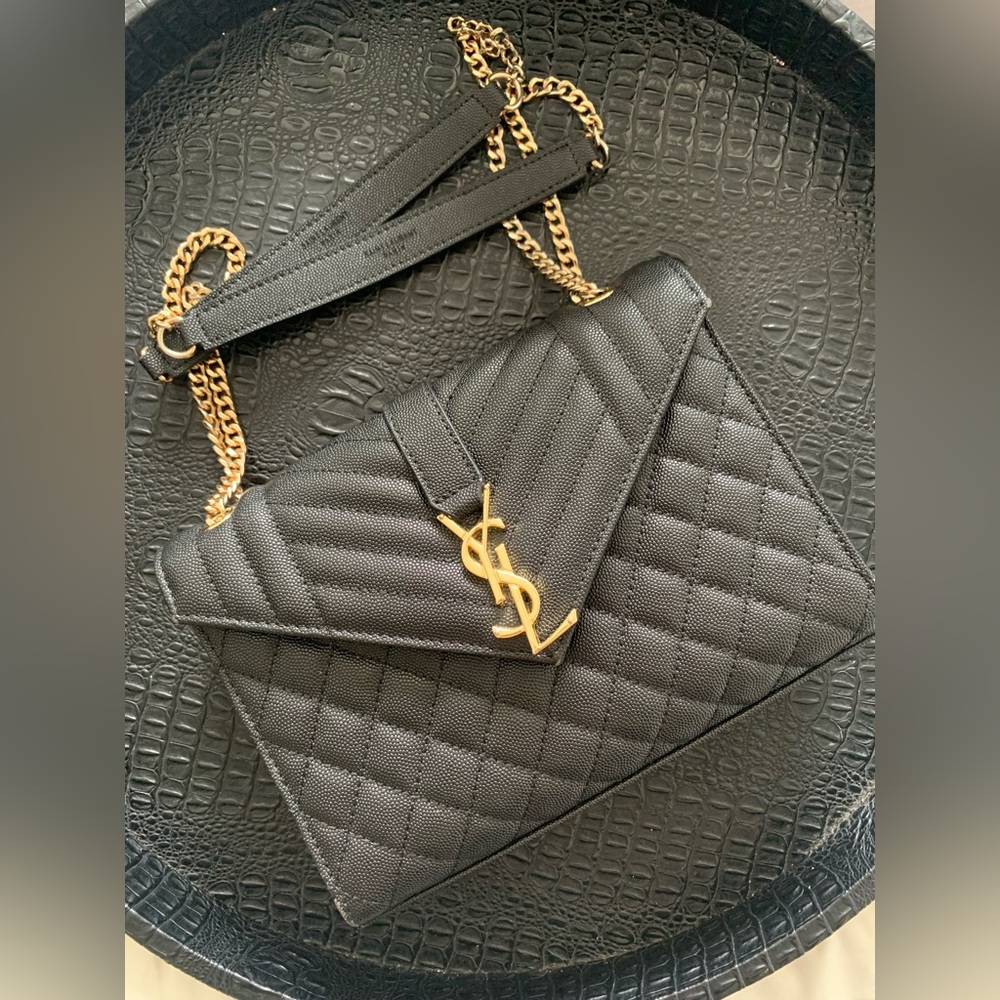 Yves Saint Laurent Black Quilted Shoulder Bag with Gold Chain